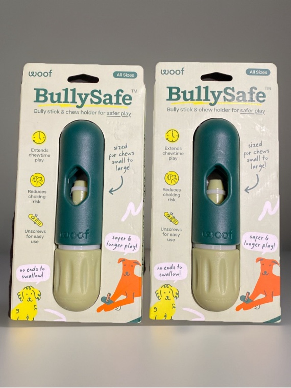 Woof BullySafe 2pk Bully Stick Treat Chew Holder Tough Non Toxic For Dogs 6.5”